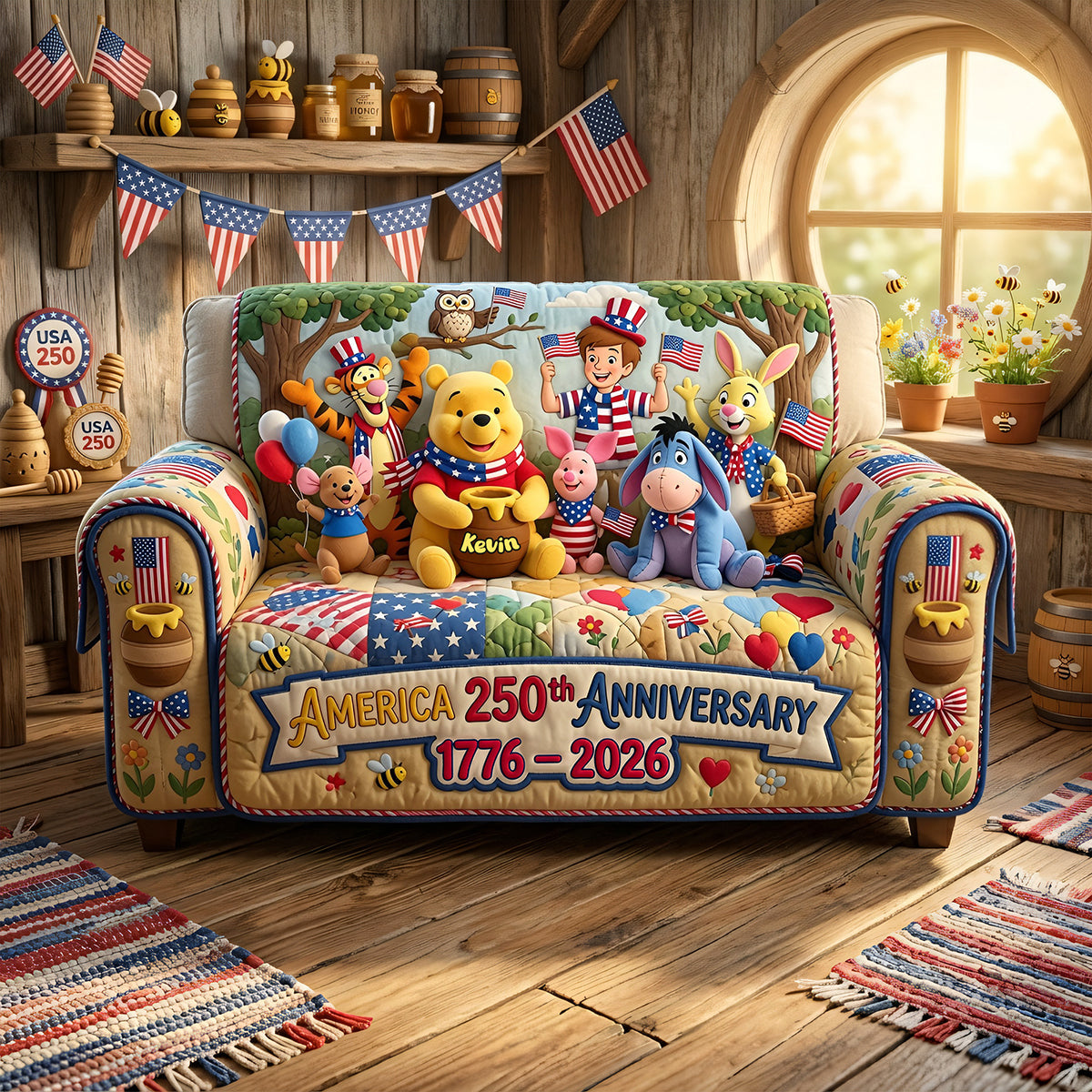 Celebrate the 250th Anniversary with Cartoon Friends - Personalized Sofa Cover