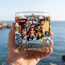 Load image into Gallery viewer, "30 Years Of Adventure – A Tribute to Legends" - Personalized Round Glass - Perfect Gift for Anime Fans, Friends, and Family Glass PopCulturePrints
