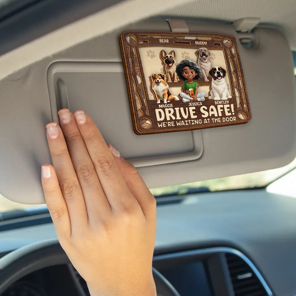Drive Safe! We're Waiting At The Door - Personalized Car Visor Clip for Dog and Cat Lovers Car Visor Clip PopCulturePrints