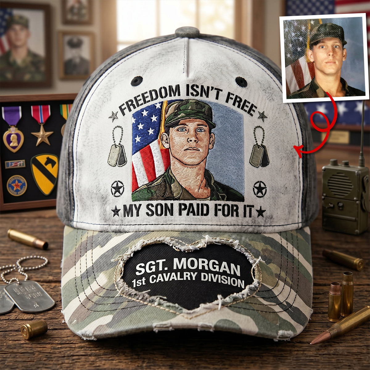 Freedom Isn't Free - Personalized Military Cap for Veteran Families Caps PopCulturePrints