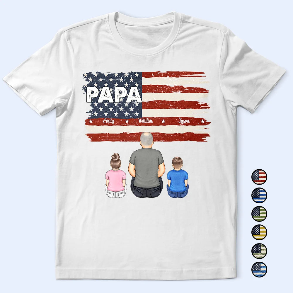 “Celebrate Family with Stars & Stripes” - Personalized T-Shirt for Dads and Grandpas T-shirt PopCulturePrints