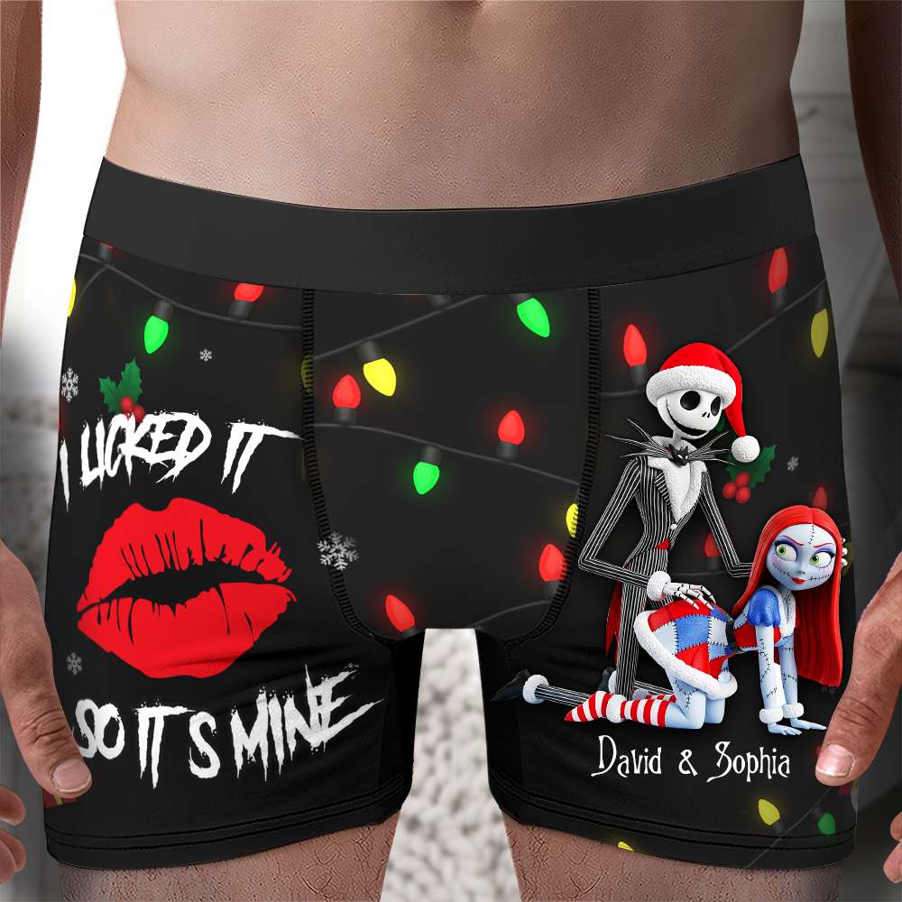 I Licked It, So It’s Mine - Freaky Skeleton Couple Christmas Boxers - Personalized Gifts for Him Boxer Briefs PopCulturePrints
