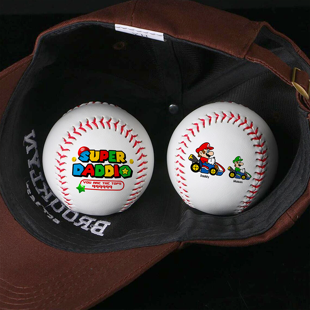 "Super Daddio: You Are the Tops!" - Personalized Baseball for Father's Day - Custom Gift for Dads and Kids Baseball PopCulturePrints