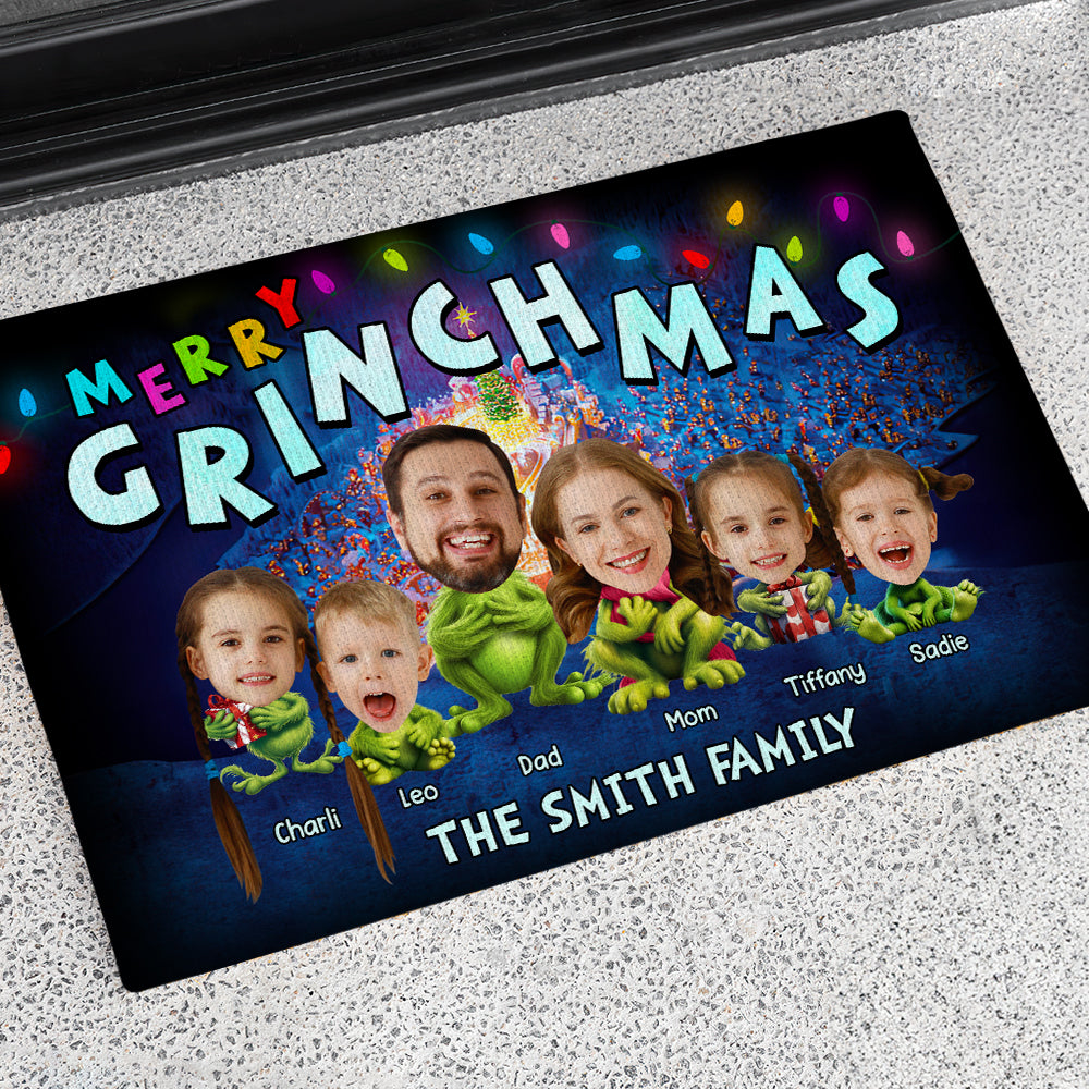 Personalized Merry Grinchmas Family Christmas Doormat Doormat PopCulturePrints