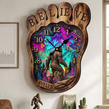 Load image into Gallery viewer, "Believe in the Legend" - Sasquatch Acrylic Hanging Wall Clock - Personalized Gift for Bigfoot Lovers Hanging Wall Clock PopCulturePrints
