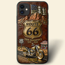 Load image into Gallery viewer, "Ride the Route 66 Spirit: 100th Anniversary Motorcycle Phone Case" - Personalized Gift for Bikers Phone Case PopCulturePrints
