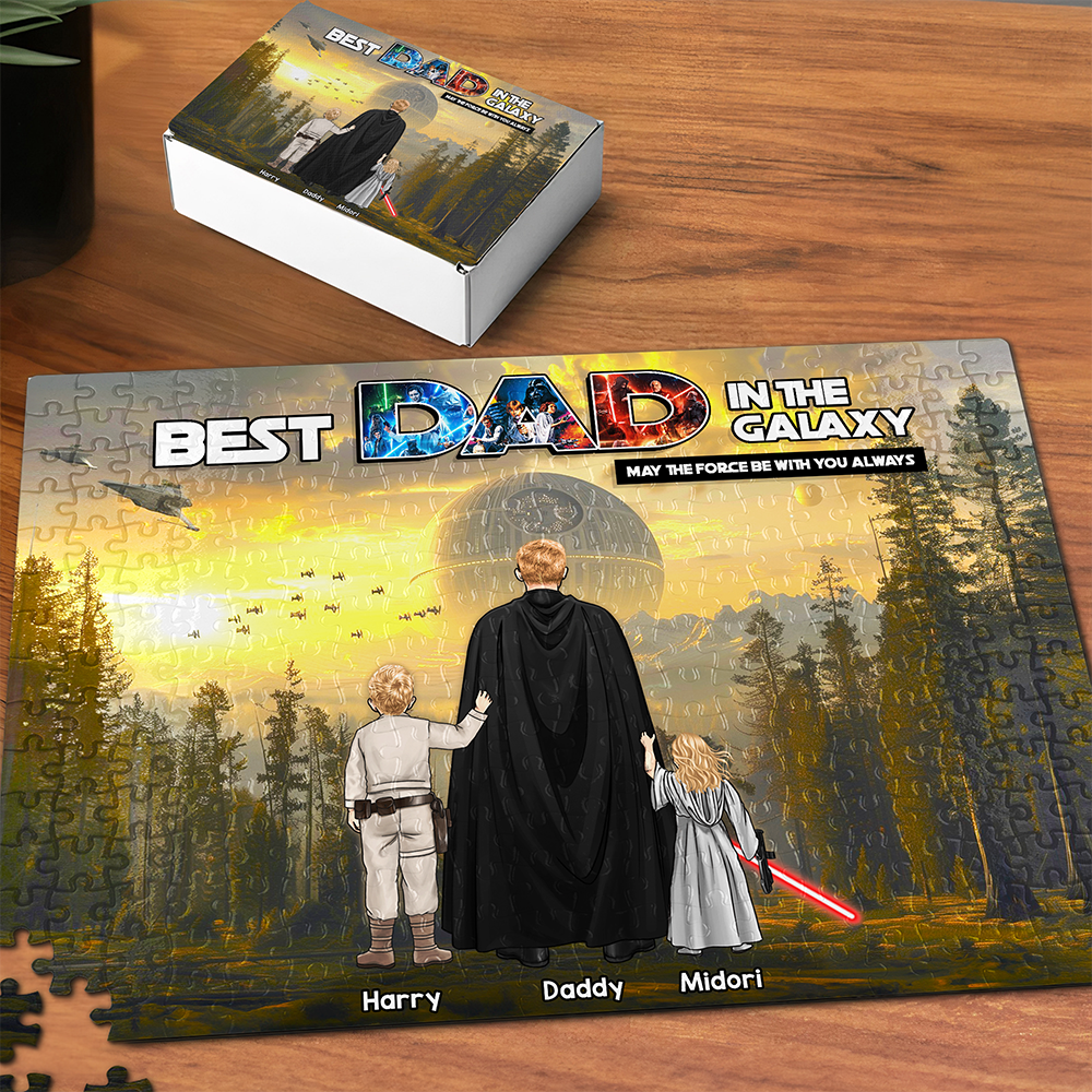 Best Dad In The Galaxy Personalized Jigsaw Puzzle - A Unique Gift for Dads Jigsaw Puzzles PopCulturePrints