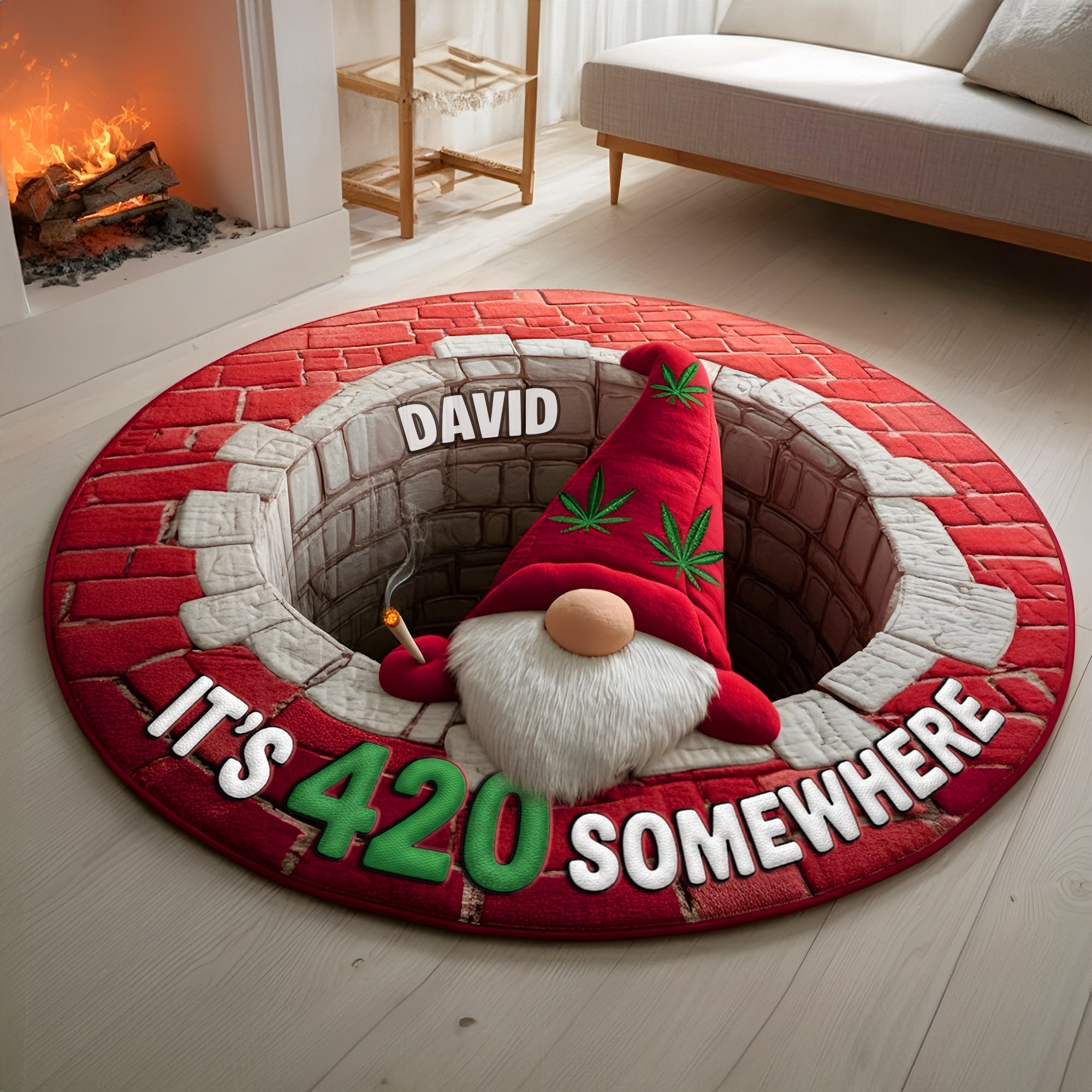 Chill Gnome Weed Round Mat - Personalized Christmas Gift for Stoners Doormat PopCulturePrints