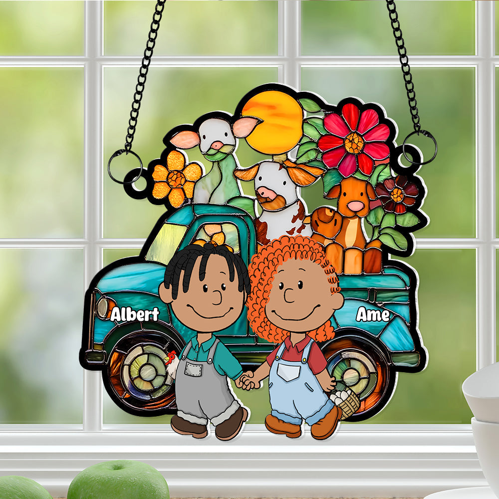 Personalized Farmer Couples Suncatcher | Unique Valentine's Day Gifts for Couples | Farm Decor Ornament PopCulturePrints