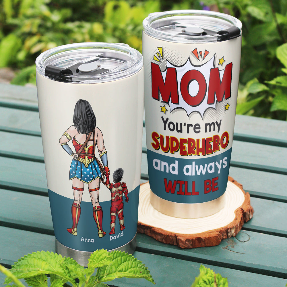 Personalized Superhero Mom Tumbler - Custom Names Gift Tumbler Cup PopCulturePrints