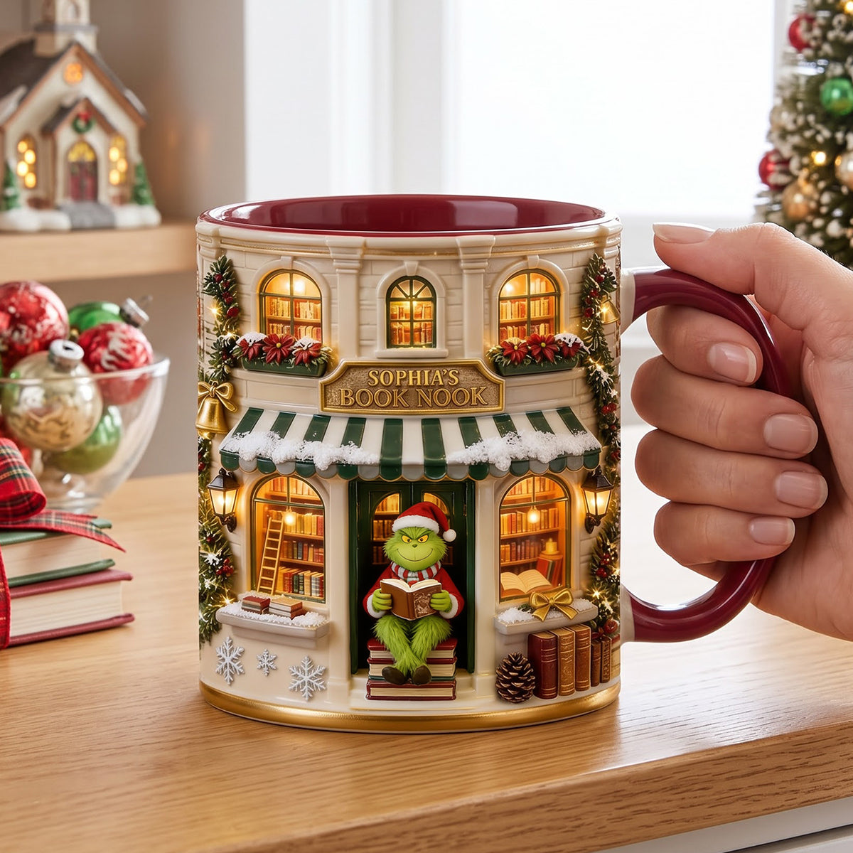 "Embrace the Cozy Spirit!" - Cozy Winter Bookstore Coffee Mug - Personalized Gift for Book Lovers Coffee Mug PopCulturePrints