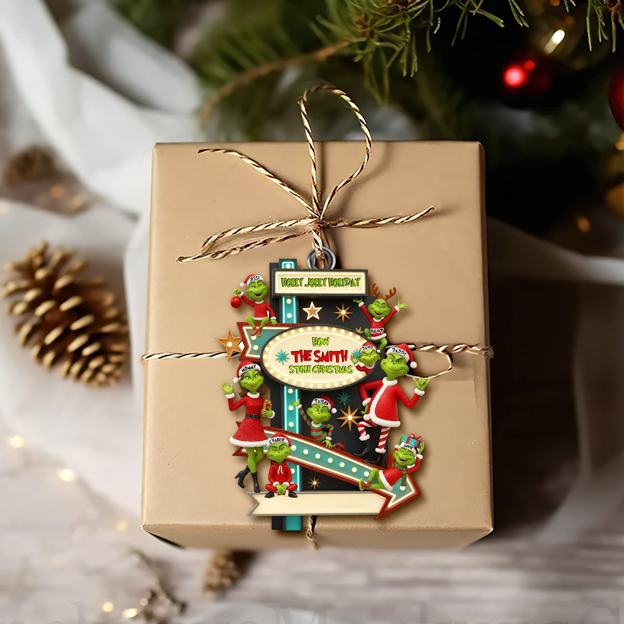 Holly Jolly Holiday Family Ornament - Personalized Gift for the Smith Family Ornament PopCulturePrints