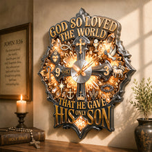 Load image into Gallery viewer, God So Loved The World - Personalized Faith &amp; Grace Acrylic Wall Hanging Clock - Meaningful Gift for Christians, Friends, Family, and Loved Ones
