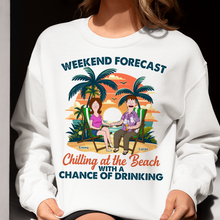 Load image into Gallery viewer, &quot;Weekend Forecast: Chilling at the Beach with a Chance of Drinking&quot; - Personalized Couple Shirt - Perfect Gift for Friends and Loved Ones Shirts PopCulturePrints
