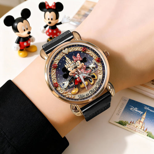 “Tale as Old as Time” - Cute Fairytale Couple Mesh Trap Quartz Watch - Personalized Gift for Couples Quartz Watch PopCulturePrints