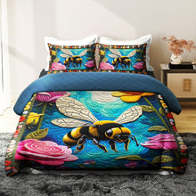 Load image into Gallery viewer, Personalized Bees Quilt Bed Set - Joyful Floral Design Blanket PopCulturePrints
