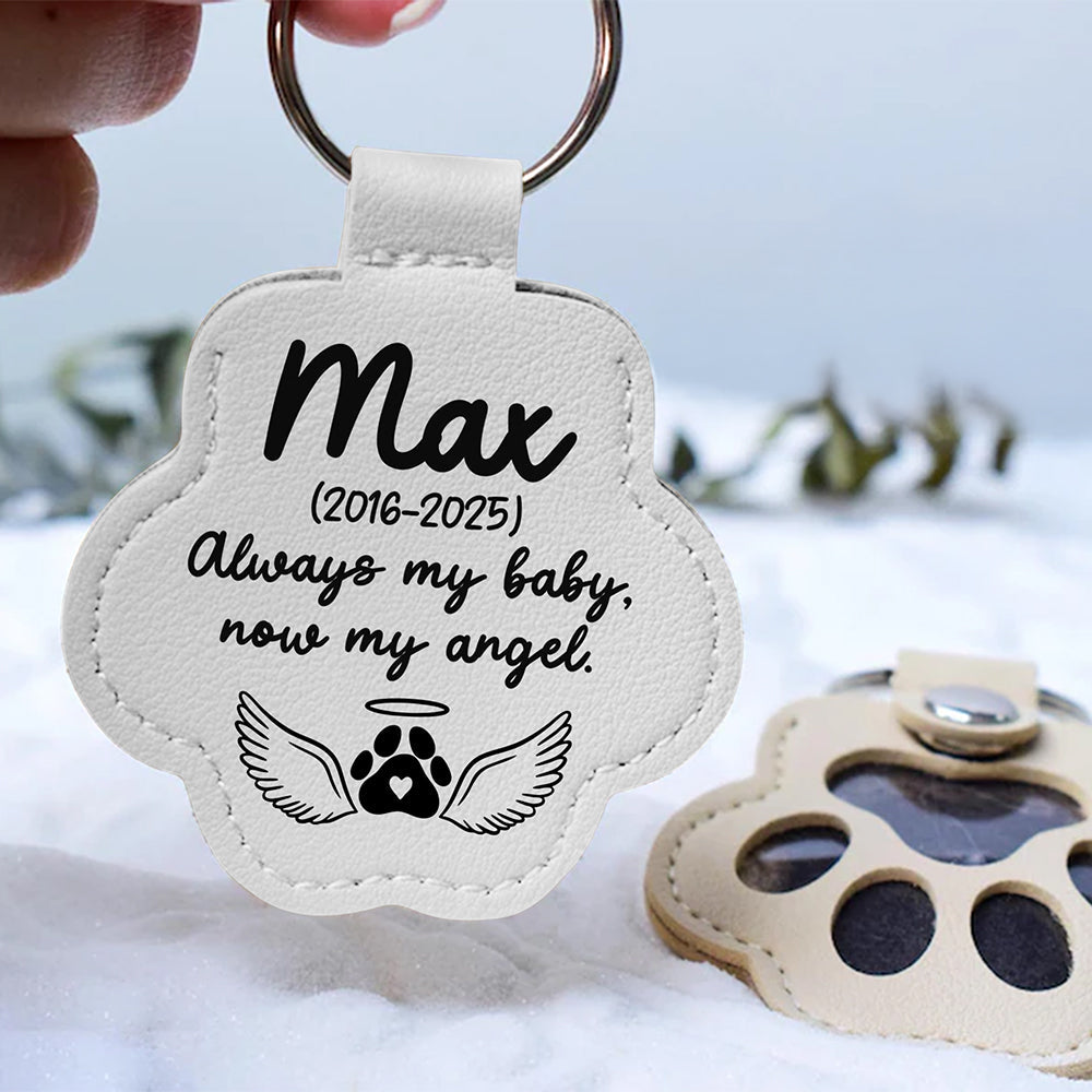 “Always my baby, now my angel” - Personalized Pet Hair Storage Keychain - Gift for Pet Lovers, Memorial Keepsake Keychains PopCulturePrints