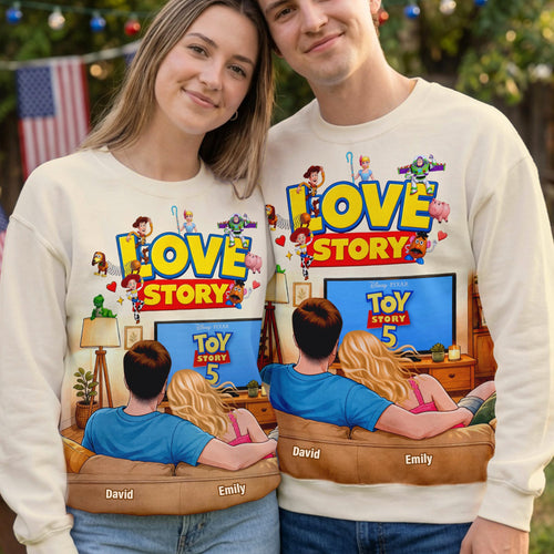 Love Story Couple Watching Shirt - Personalized Gifts for Couples AOP Products PopCulturePrints