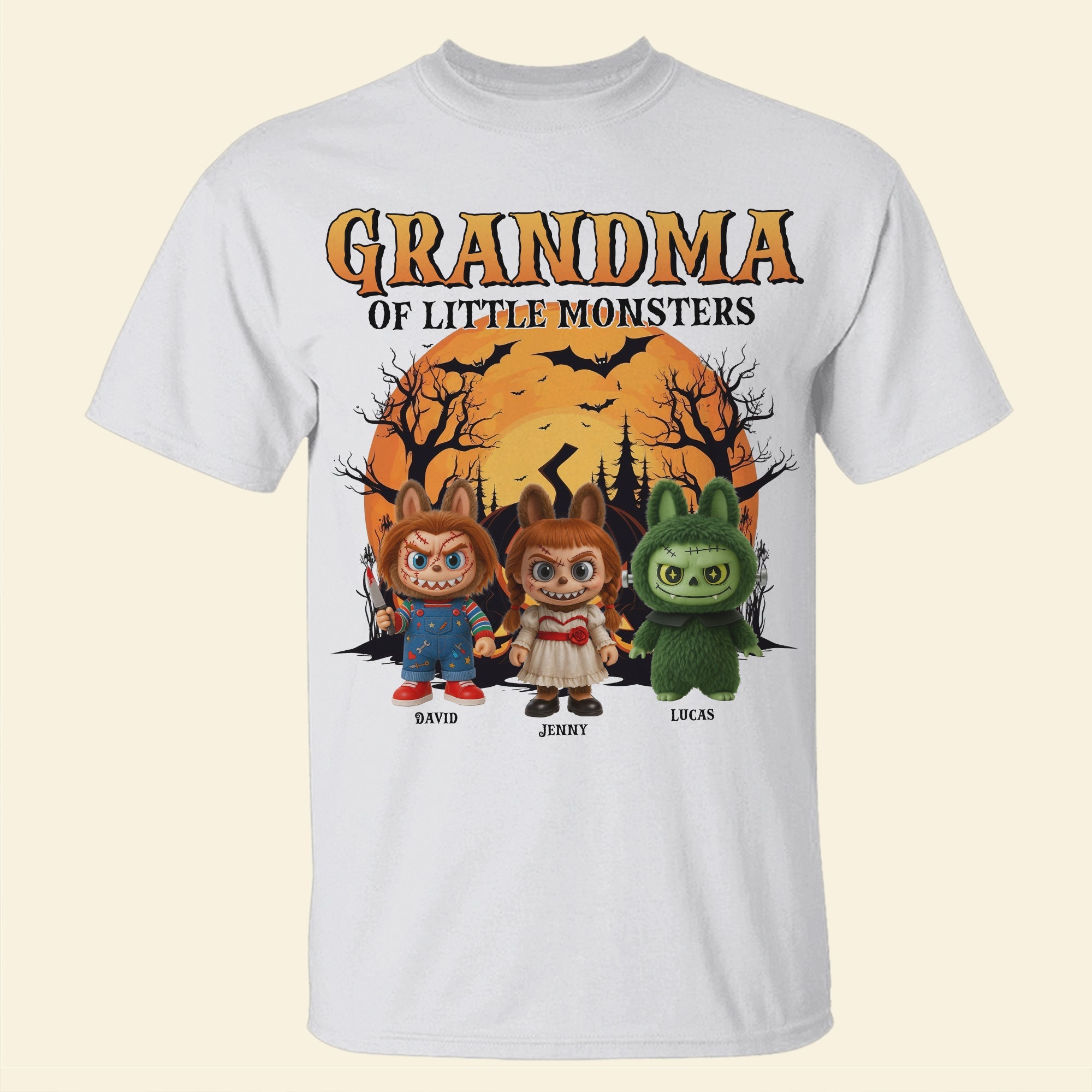 "Grandma of Little Monsters" - Personalized Spooky Monsters Shirt for Grandma - Custom Gifts for Halloween and Special Occasions Shirts PopCulturePrints