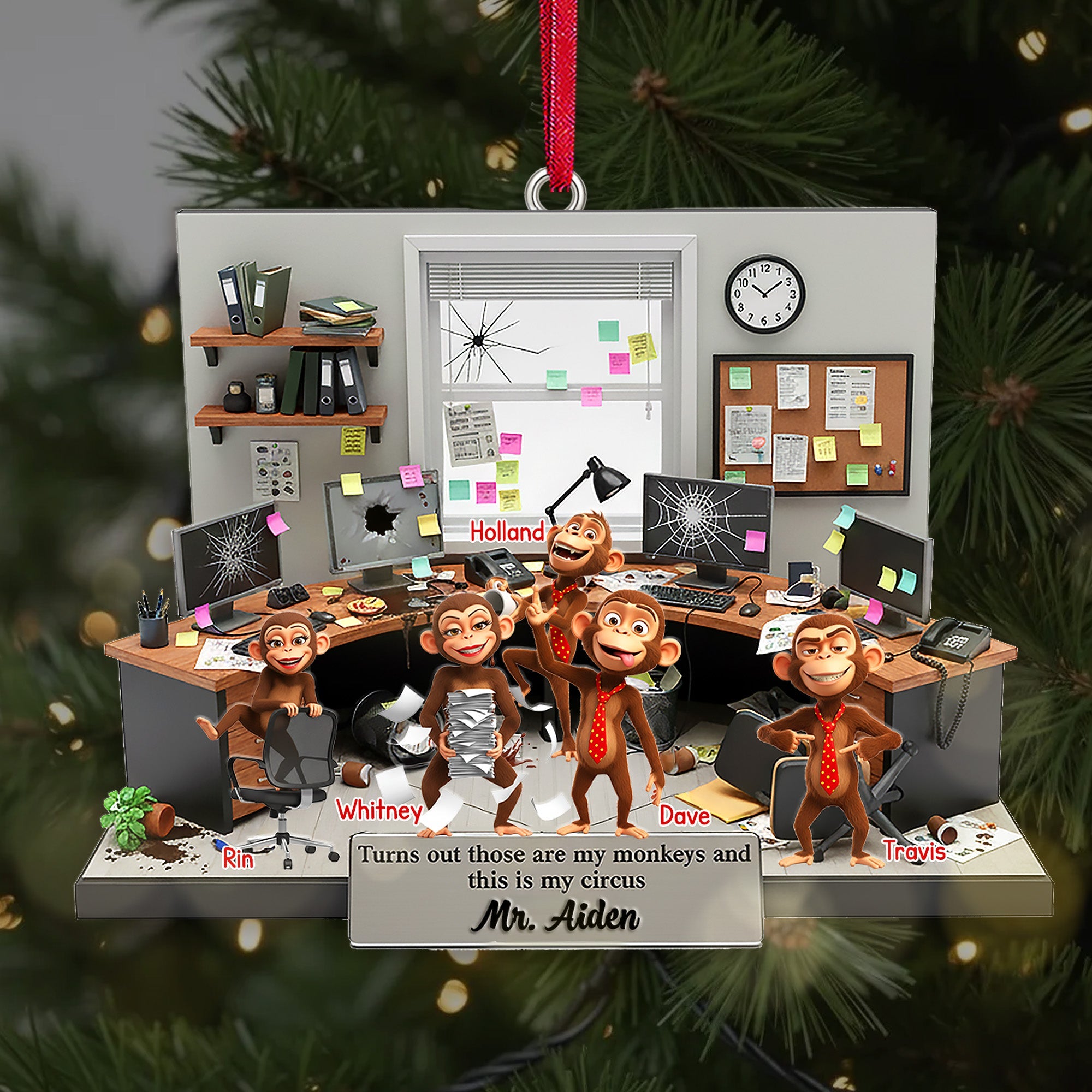 “Turns Out Those Are My Monkeys and This Is My Circus” - Funny Coworker Monkey Acrylic Ornament - Personalized Gift for Boss, Coworkers, and Friends Ornament PopCulturePrints