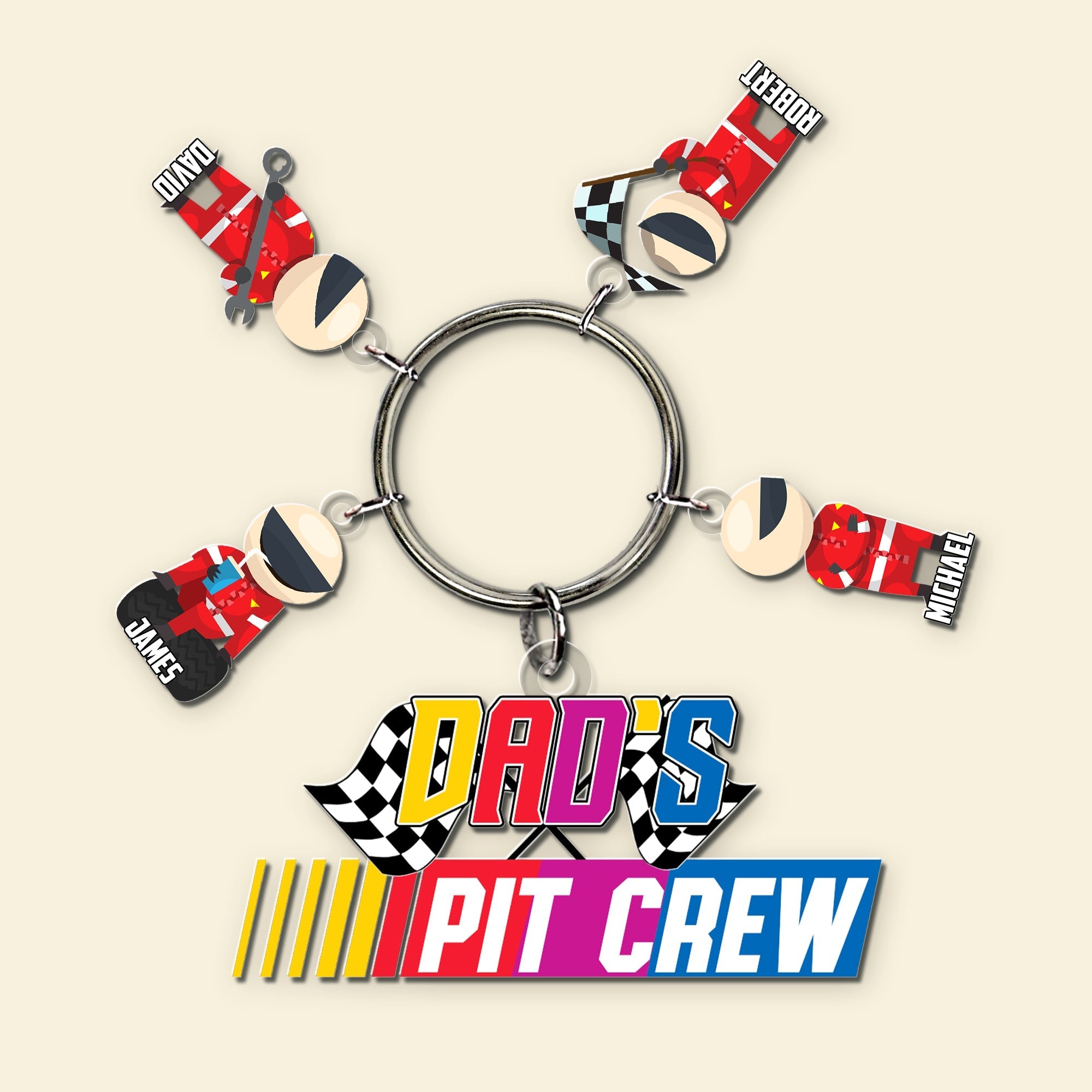Dad's Pit Crew Personalized Keychain with Racer Charms Keychains PopCulturePrints