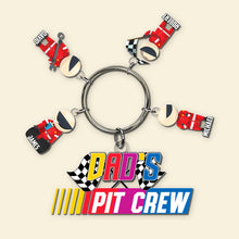 Load image into Gallery viewer, Dad&#39;s Pit Crew Personalized Keychain with Racer Charms Keychains PopCulturePrints
