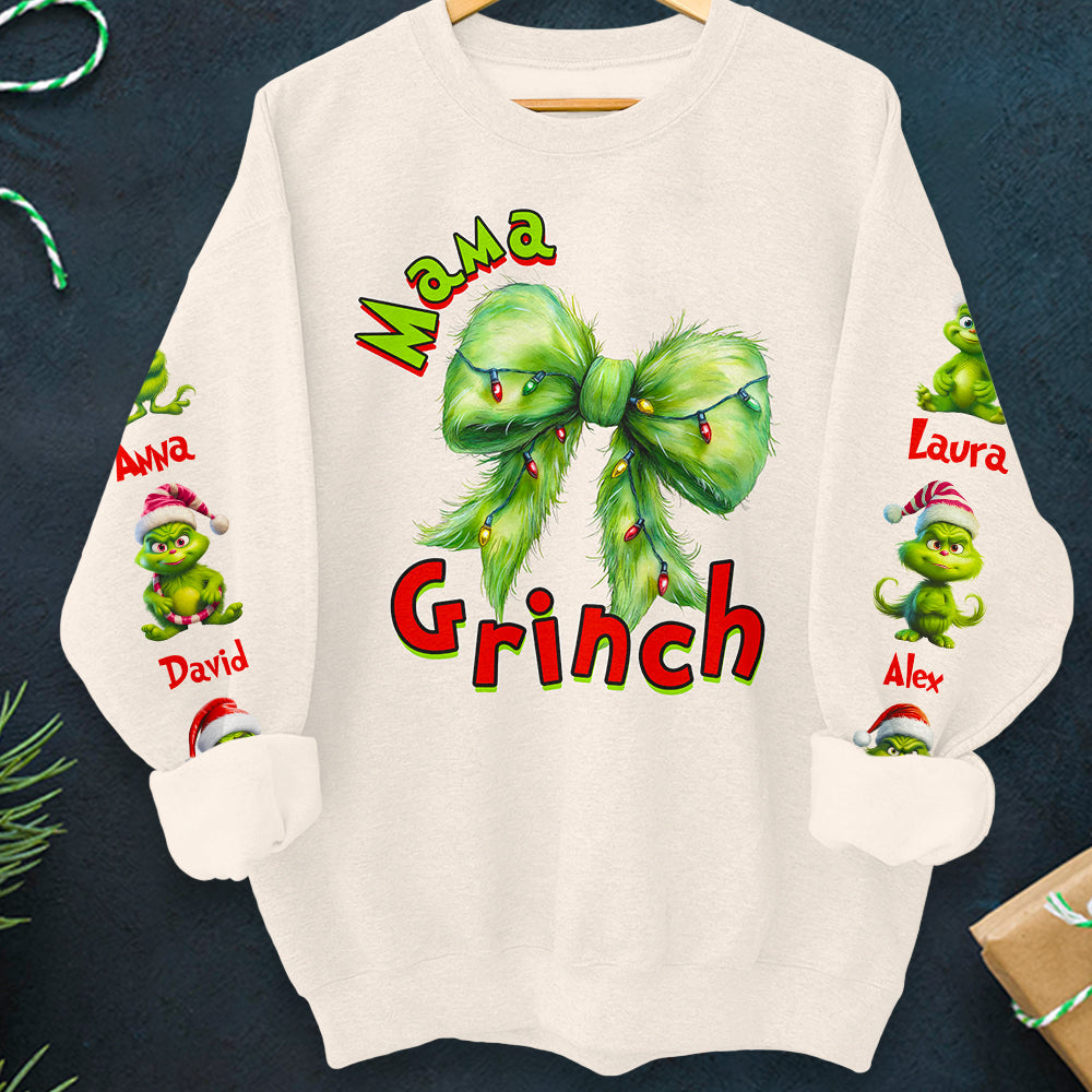 Custom Grandma 3D Hoodie - Cute Green Character Christmas Edition AOP Products PopCulturePrints