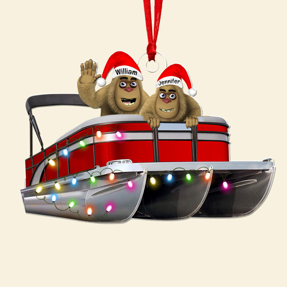 Personalized Pontoon Lovers Christmas Ornament with Happy Bigfoot