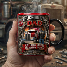 Load image into Gallery viewer, "Fueled by Coffee, Driven by Family" - Truck Driver Dad Magic Mug, Personalized Gift for Dad &amp; Grandpa Coffee Mug PopCulturePrints
