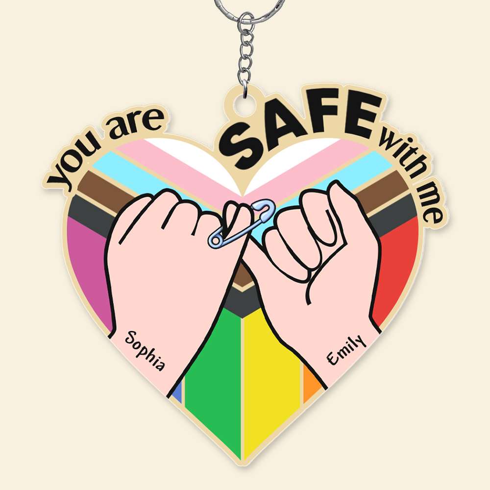 Personalized LGBTQ Ally Keychain - You Are Safe With Me Keychains PopCulturePrints