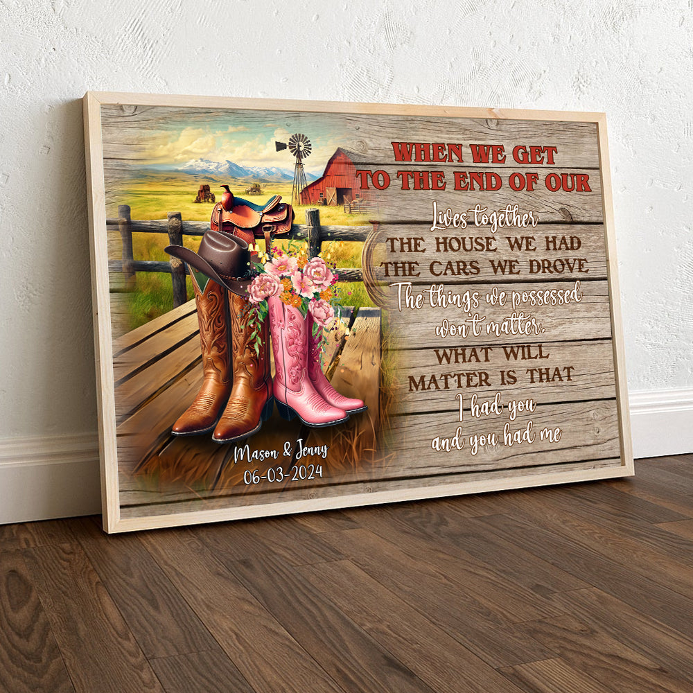 Personalized Cowboy Couple Wall Art - Boots on Western Farm Canvas Poster & Canvas PopCulturePrints