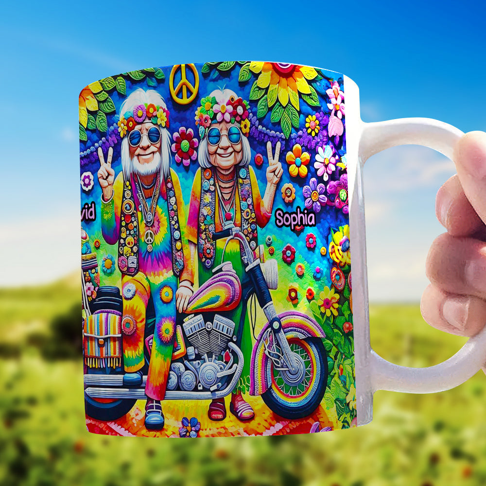 Custom Hippie Couple Mug | Personalized Valentine's Day Gifts for Peace Lovers Coffee Mug PopCulturePrints