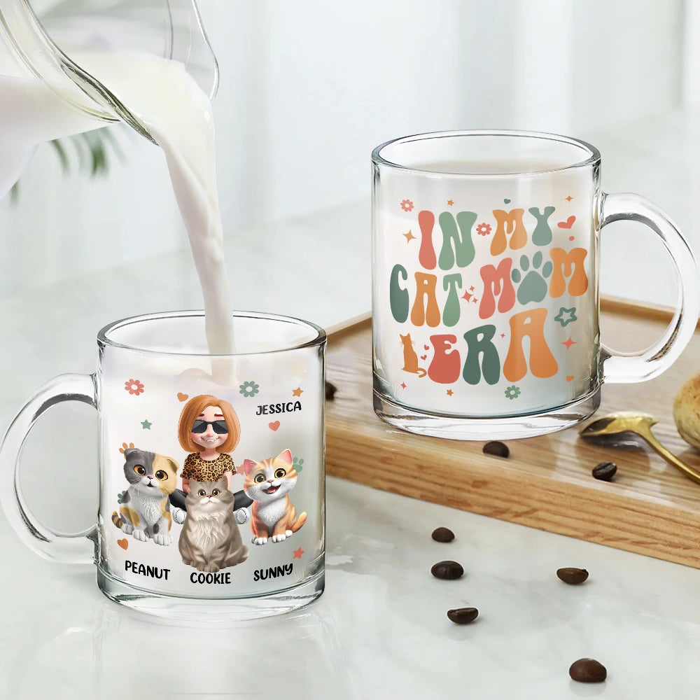 In My Cat Mom Era - Personalized Glass Mug | Unique Gift for Cat Moms & Grandmas Glass Mug PopCulturePrints