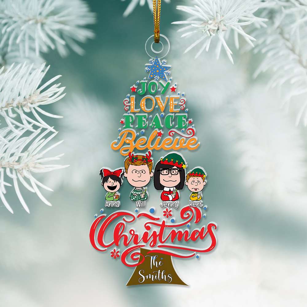 Custom Family Christmas Ornament - Joy, Love, Peace, Believe