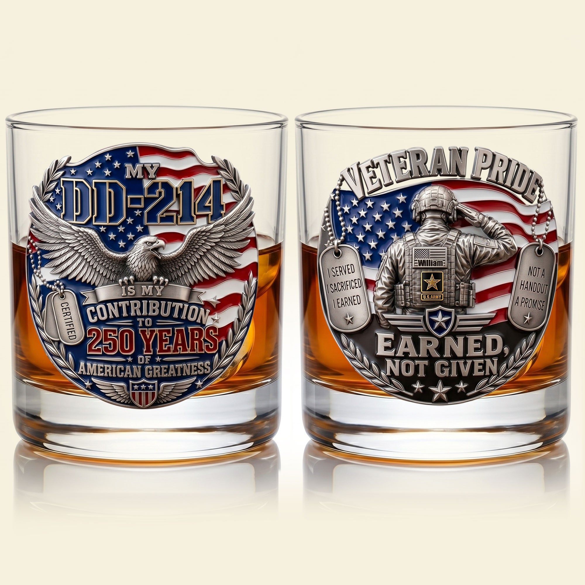 Proud American Veteran Glass – Personalized Gift for Heroes and Beloved Veterans