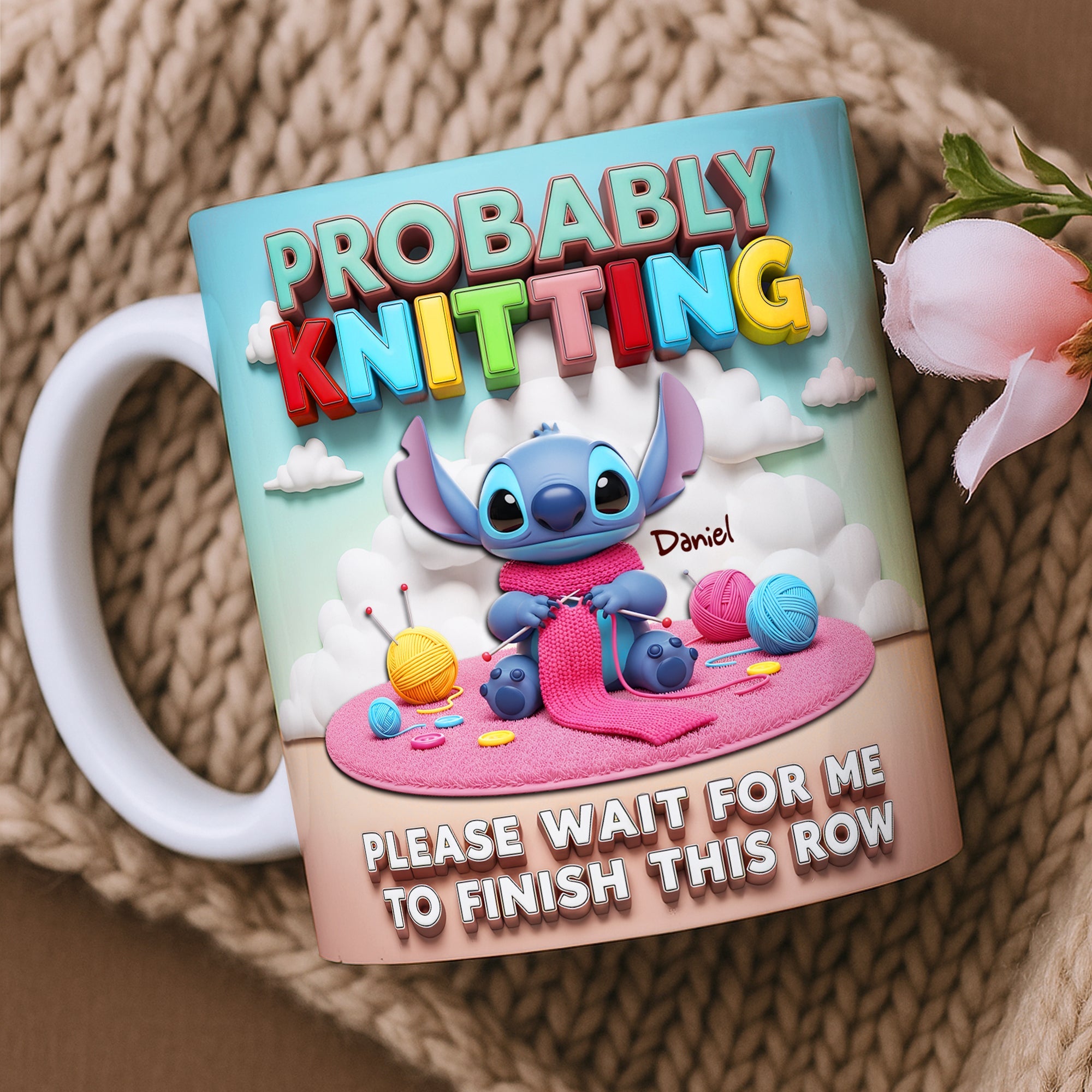 “Probably Knitting” - Fun and Personalized Tropical Alien Coffee Mug for Knitting Lovers Coffee Mug PopCulturePrints