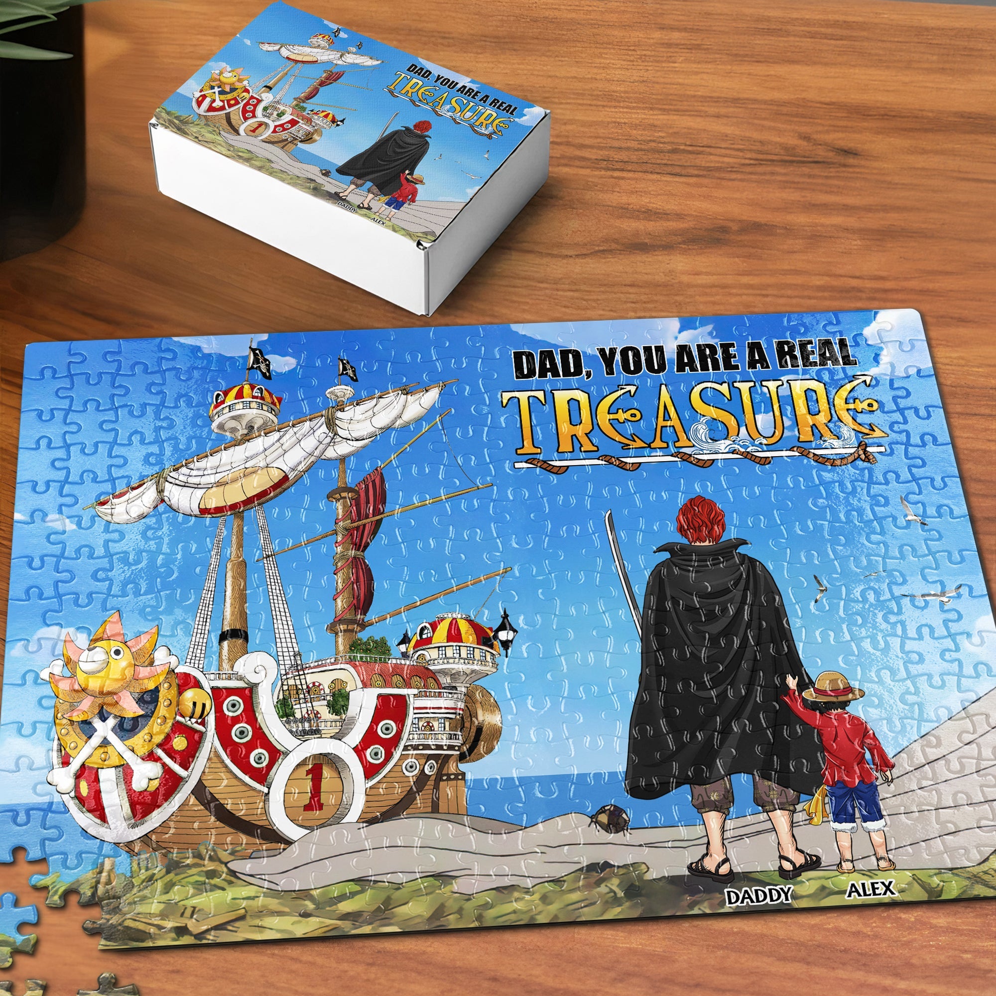 Personalized Dad Treasure Pirate Ship Jigsaw Puzzle