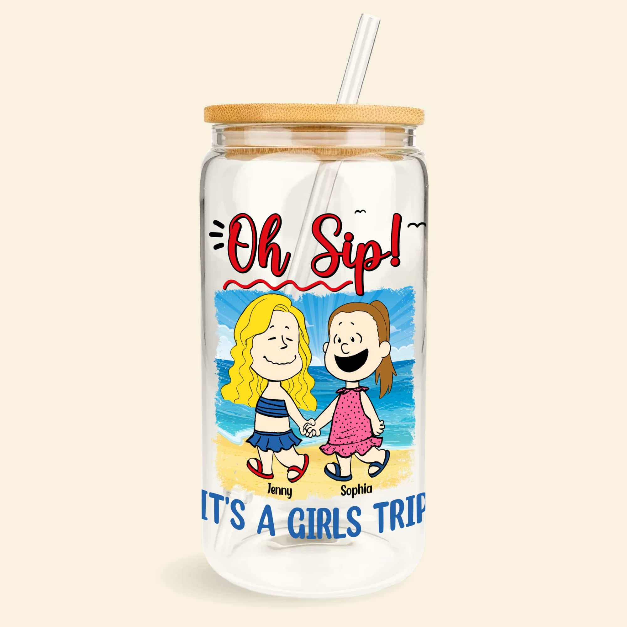 Personalized 'Oh Sip!' Girls Trip Bestie Glass Can