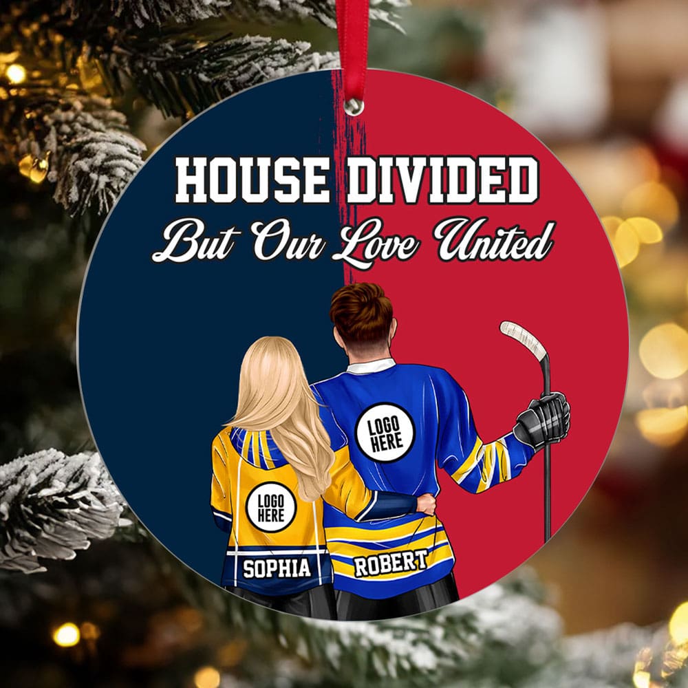 Custom Ice Hockey Couple Christmas Ornament | House Divided, Love United | Valentine's Day Gifts Ornament PopCulturePrints