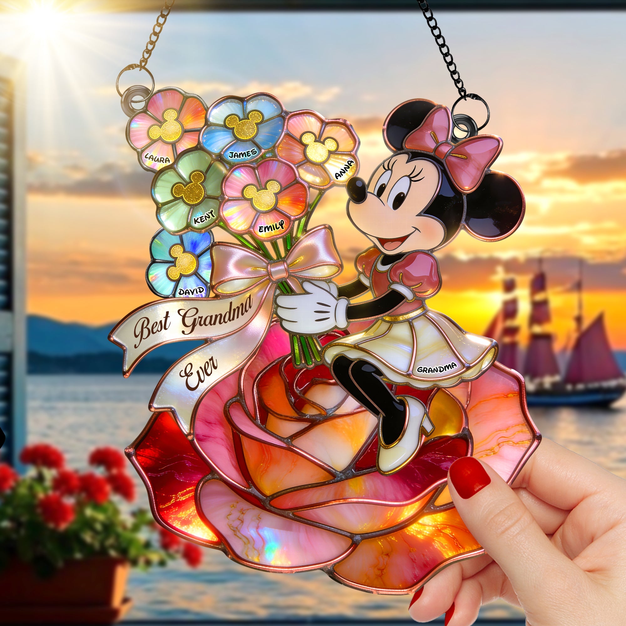 Best Mom Ever - Personalized Mom's Beautiful Flowers Suncatcher Ornament Ornament PopCulturePrints
