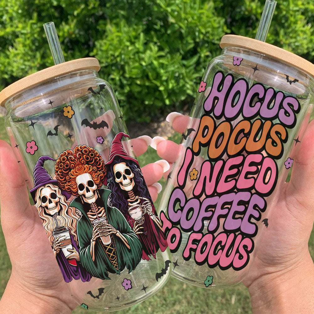 Personalized Halloween Coffee Glass Can - Hocus Pocus Design