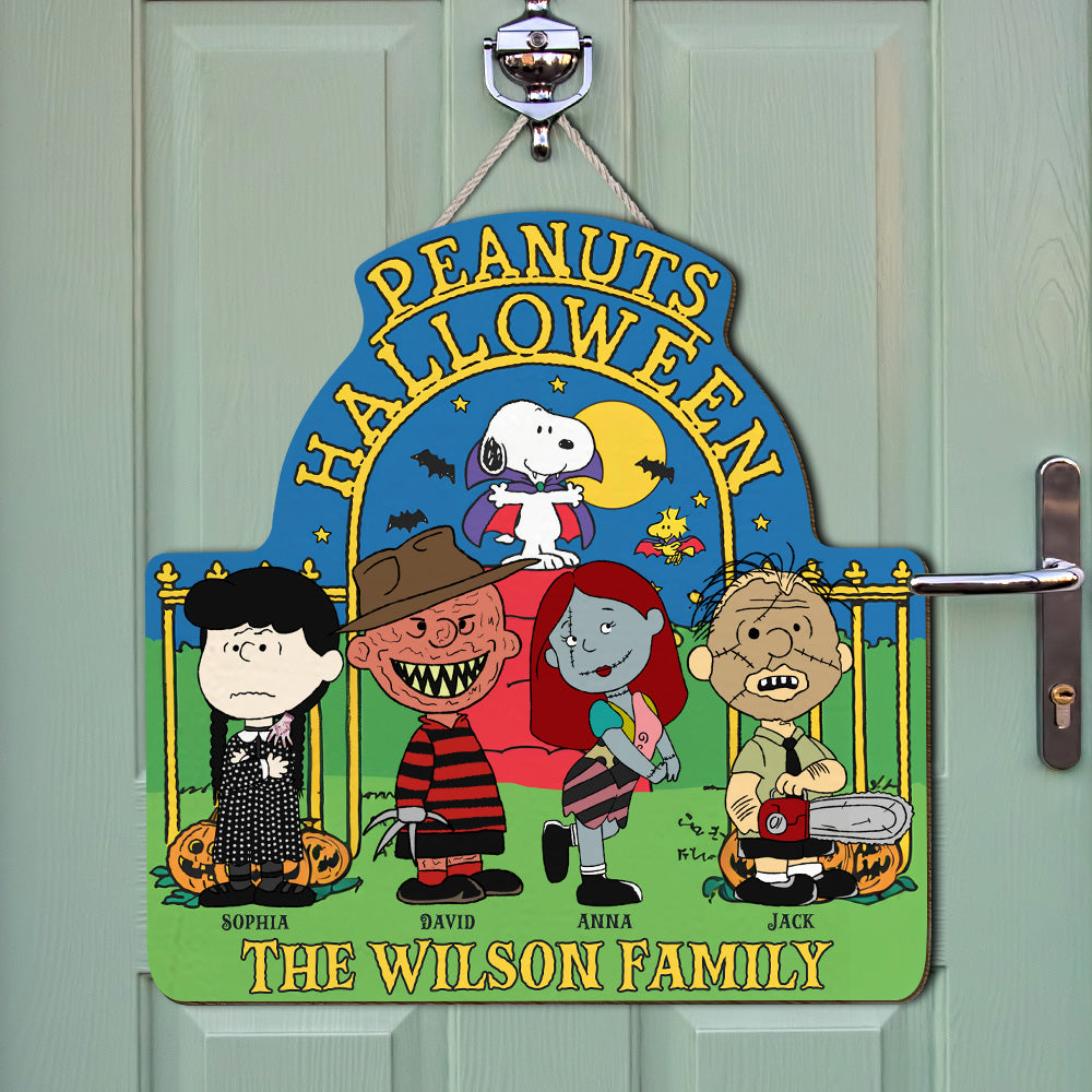 Personalized Halloween Family Wood Sign - Scary Cartoon Characters