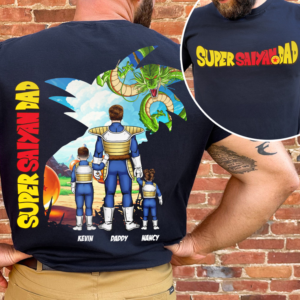 “Super Dad, Unleash Your Inner Hero” - Personalized Super Saiyan Dad Shirt - Gift for Dad, Grandpa, Father Figures Shirts PopCulturePrints