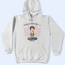 Load image into Gallery viewer, Yoga Turns Me Om - Personalized T-Shirt for Yoga Lovers T-shirt PopCulturePrints
