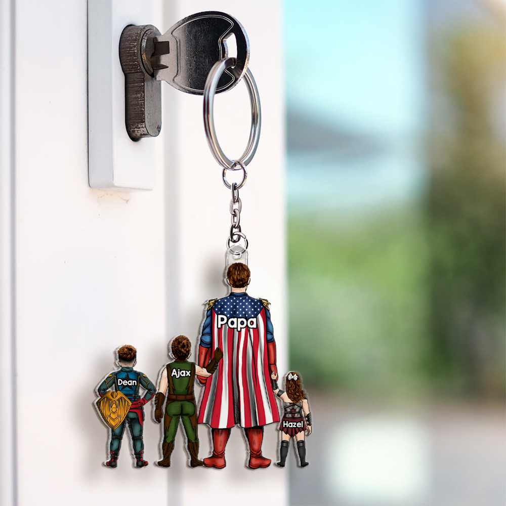 “Super Dad: The Hero of Our Family” - Personalized Keychain for Dad, Grandpa & More Keychains PopCulturePrints