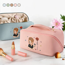 Load image into Gallery viewer, Blooming In Love: Birth Month Flower Personalized Leather Makeup Bag - A Joyful Gift for Her Leather Makeup Bag PopCulturePrints
