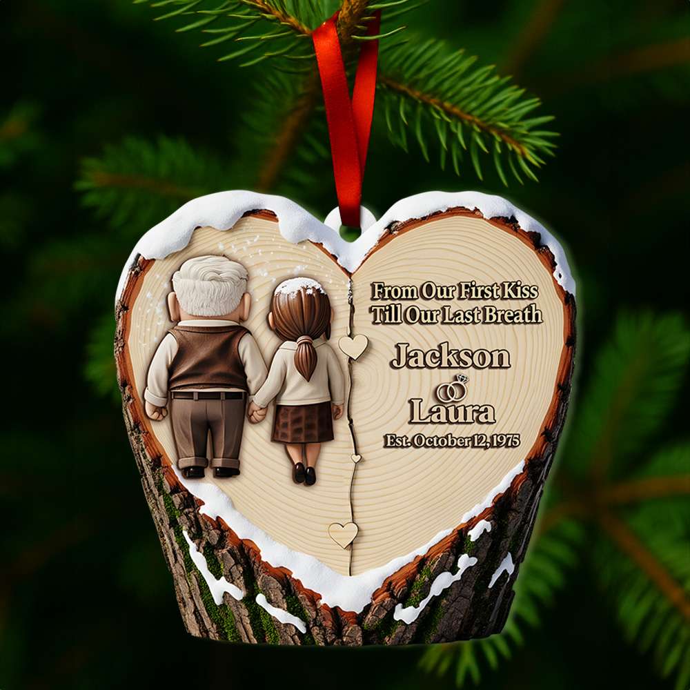From Our First Kiss Till Our Last Breath - Holding Hands Old Couple Ornament - Personalized Christmas Anniversary Gift for Couples Ornament PopCulturePrints