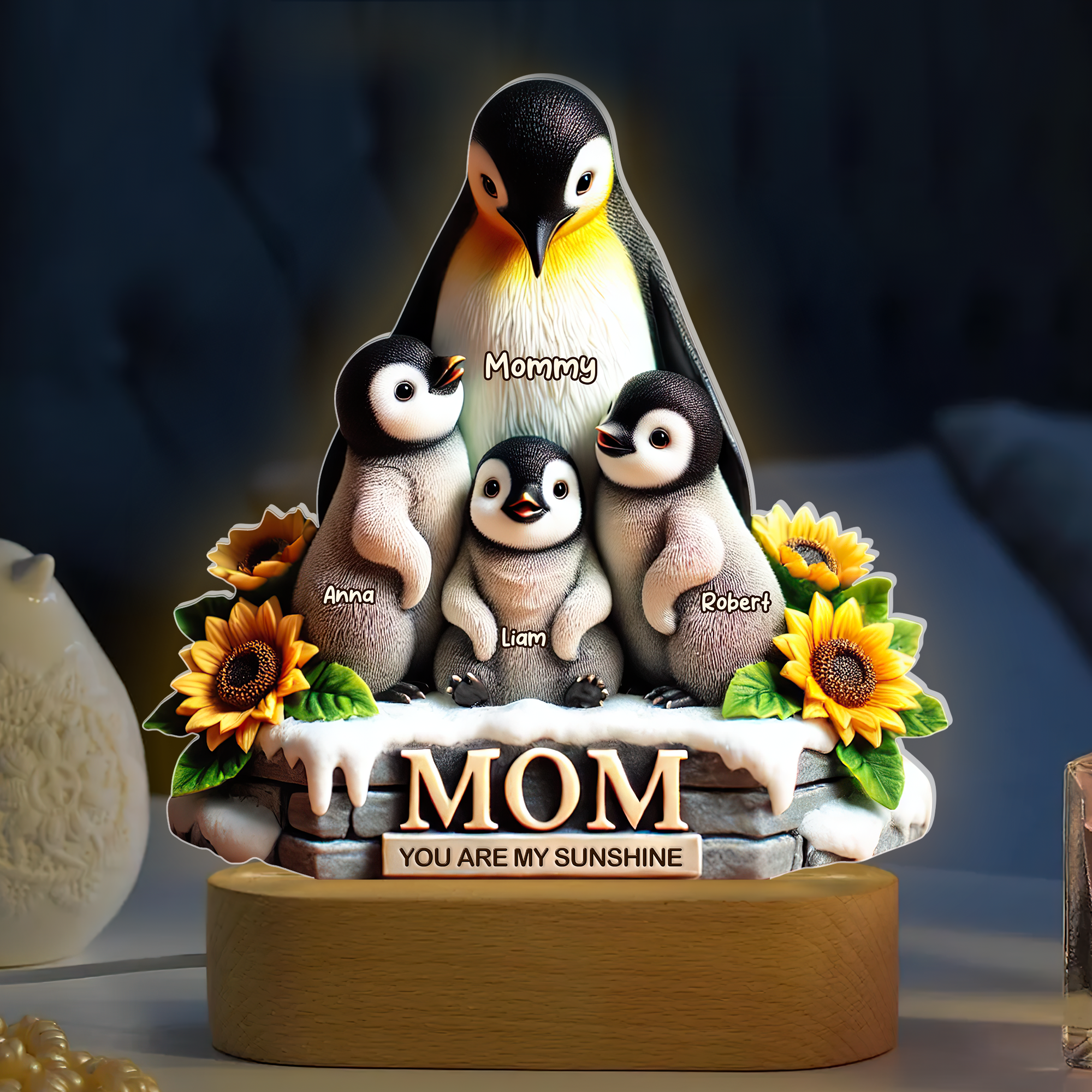You Are My Sunshine - Personalized Penguin Mom Led Light - Unique Gift for Mom and Grandma Led Night Light PopCulturePrints
