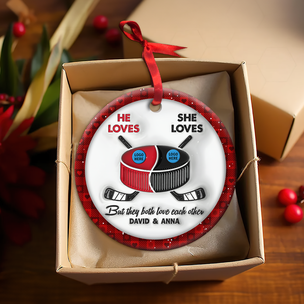 Custom Ice Hockey Couple Ornament | Personalized Christmas Gift | Valentine's Day Gifts Ornament PopCulturePrints