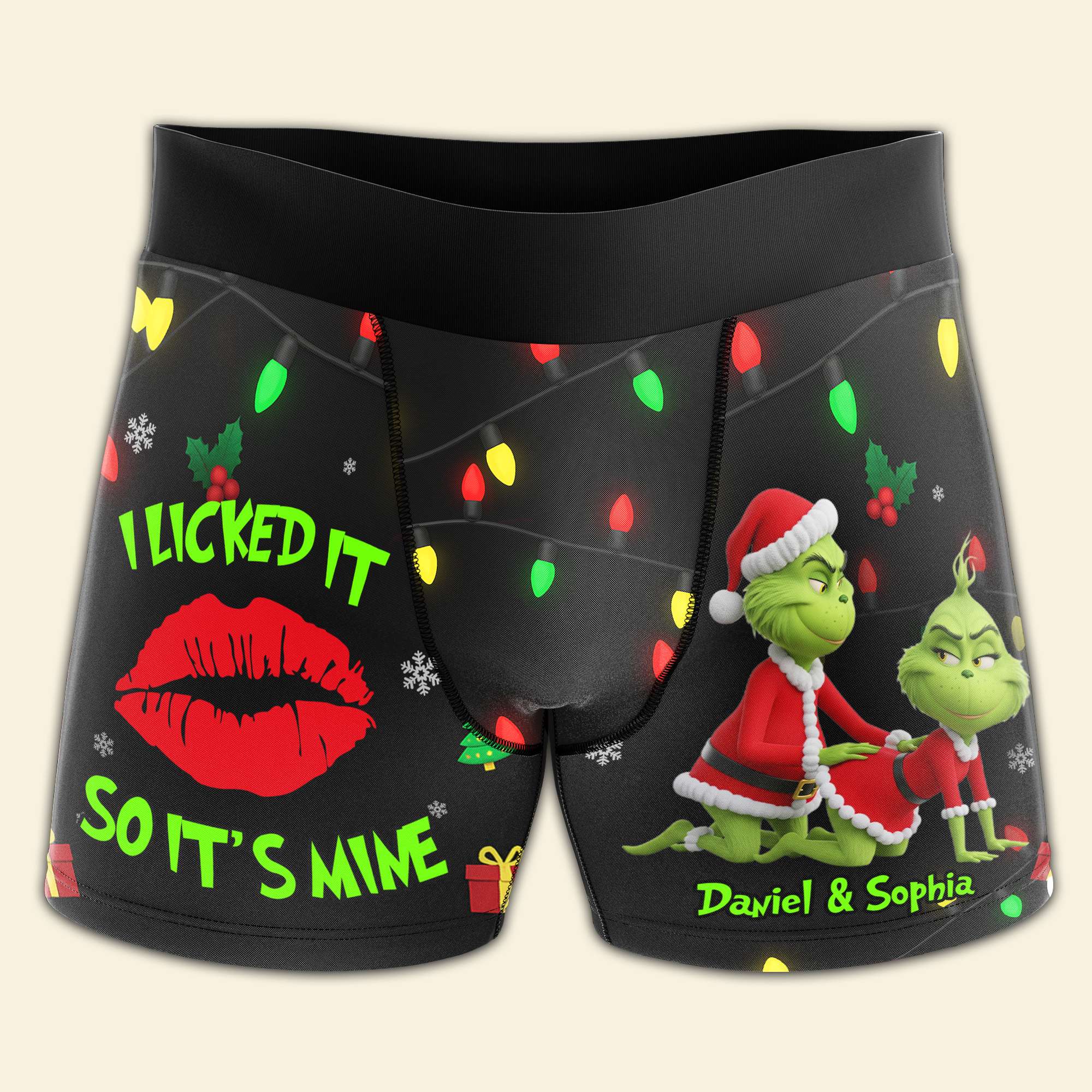 Christmas Cheer with a Grinchy Twist - Playful Green Couple Boxers | Personalized Gift for Him Boxer Briefs PopCulturePrints
